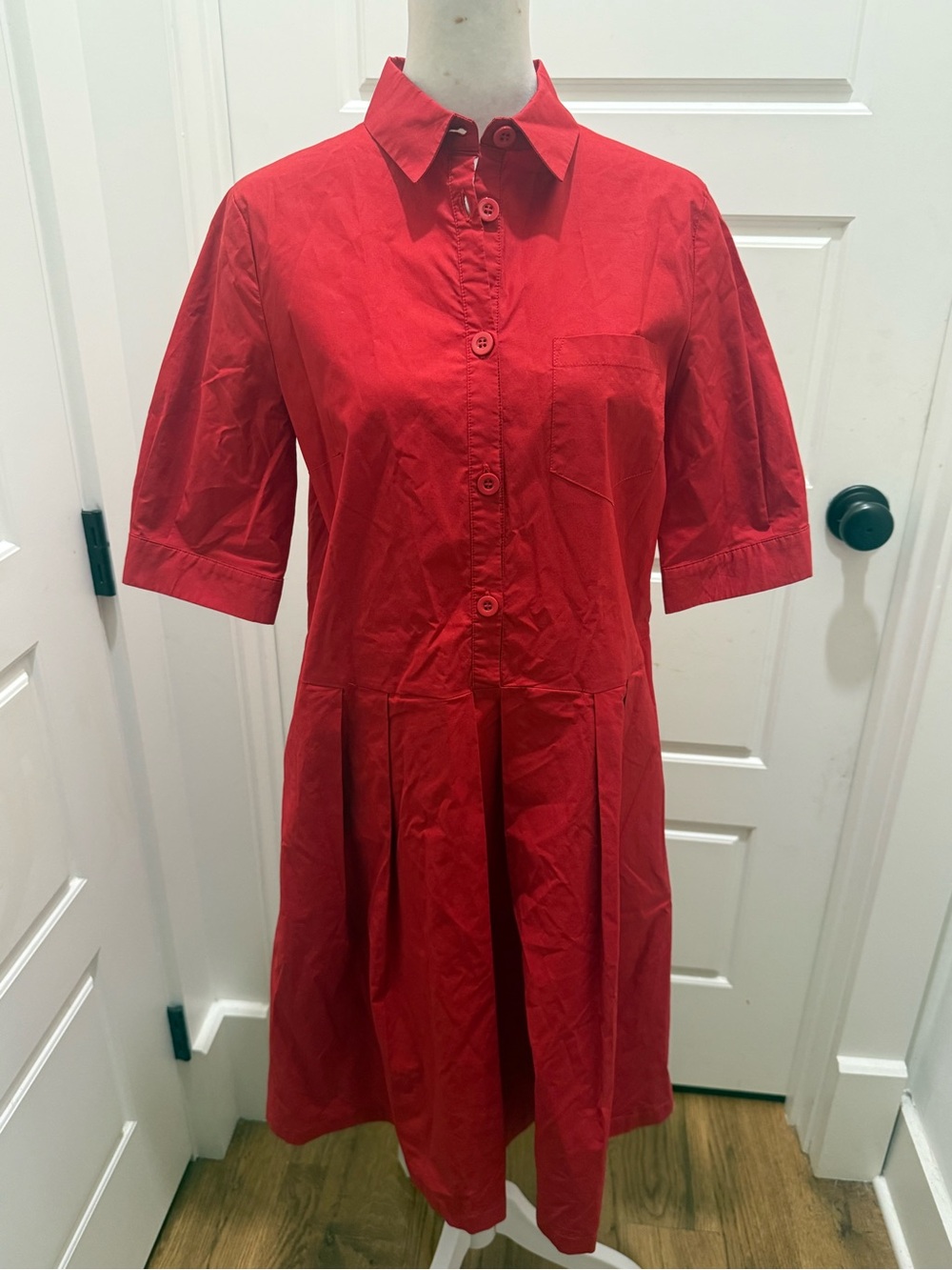 Les Copains Blue. Red Poplin Shirt Dress. Size Medium.